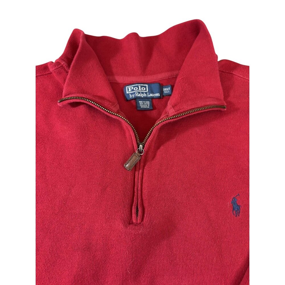 Polo By Ralph Lauren Red Quarter-Zip Pullover Sweater 3XLT Tall 100% Cotton Mens